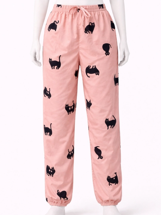 Ayollar pijama set mushuk print uy kiyimi qulay yumshoq trend set
