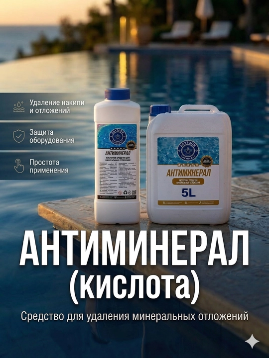 Кислота, антиминерал, растворитель извести, химия для бассейна, дезинфекция - 