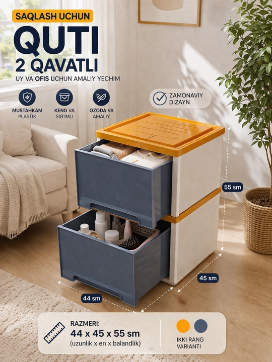 Plastik komod 1/2/3/4 qavatli, saqlash shkafi, kiyim va buyumlar uchun tashkil etuvchi