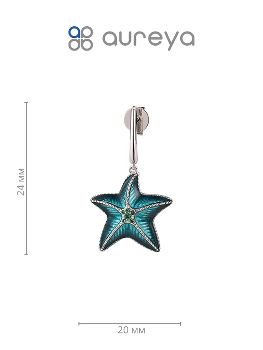 Серьги из серебра 925 пробы с родием, вставки: Фианит, Эмаль (E318642ENASL925)