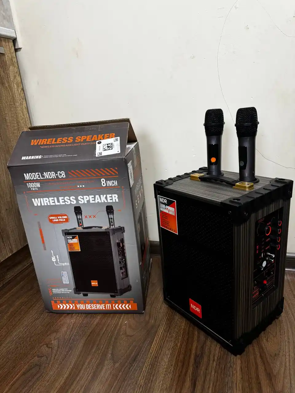 Колонка Bluetooth 50W/40W караоке с 2 беспроводными микрофонами, пультом и LED подсветкой