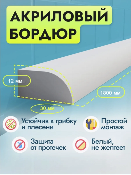 Комплект пристеночных бордюр, из искусственного акрилового камня, для ванны и столешницы - 