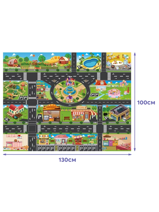 Развивающий детский игровой коврик 130×100 см с дорогой и машинками