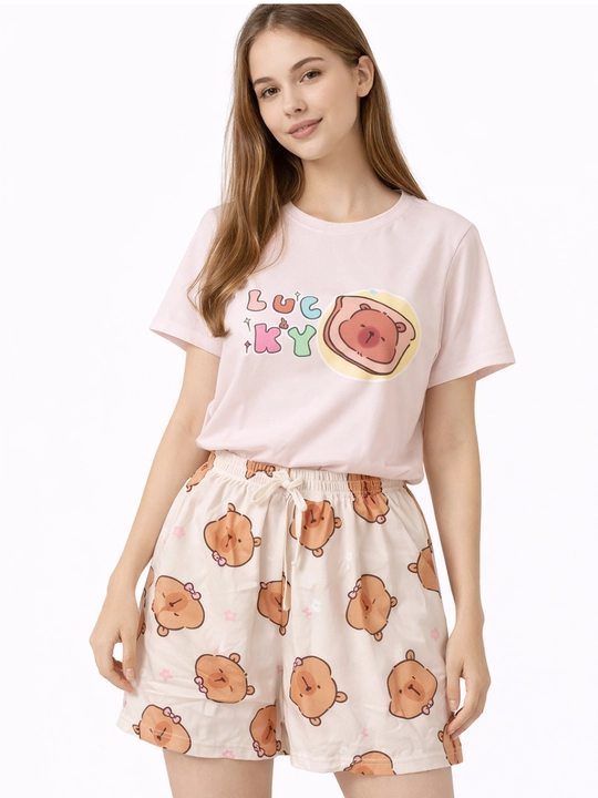 Ayollar pijama to'plami, ayiqcha bosmali uy kiyimi, yozgi, qulay