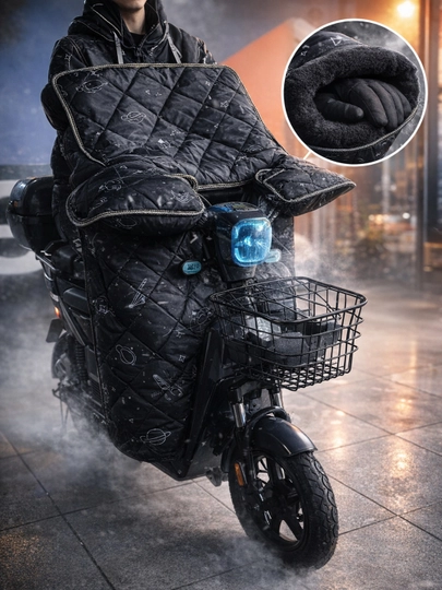 Накидка для скутера и мопеда от дождя, ветра и холода с рукавицами — PLUSHKI-MOTONAKIDKA-ЧЕРН