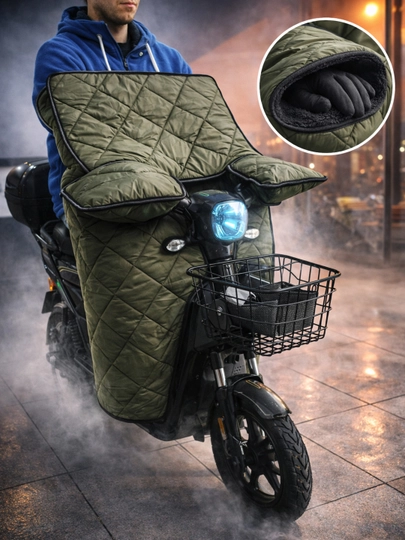 Накидка для скутера и мопеда от дождя, ветра и холода с рукавицами — PLUSHKI-MOTONAKIDKA-ОЛИВК