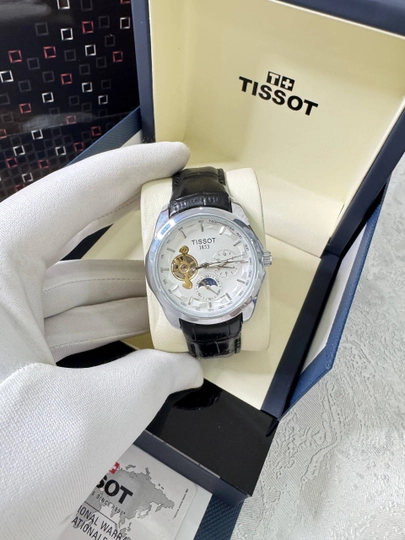 Tissot мужские наручные часы,классический дизайн,механический механизм,эко-кожаный ремешок — BRANDLU-TISSOTREM001-БЕЛЫЙ