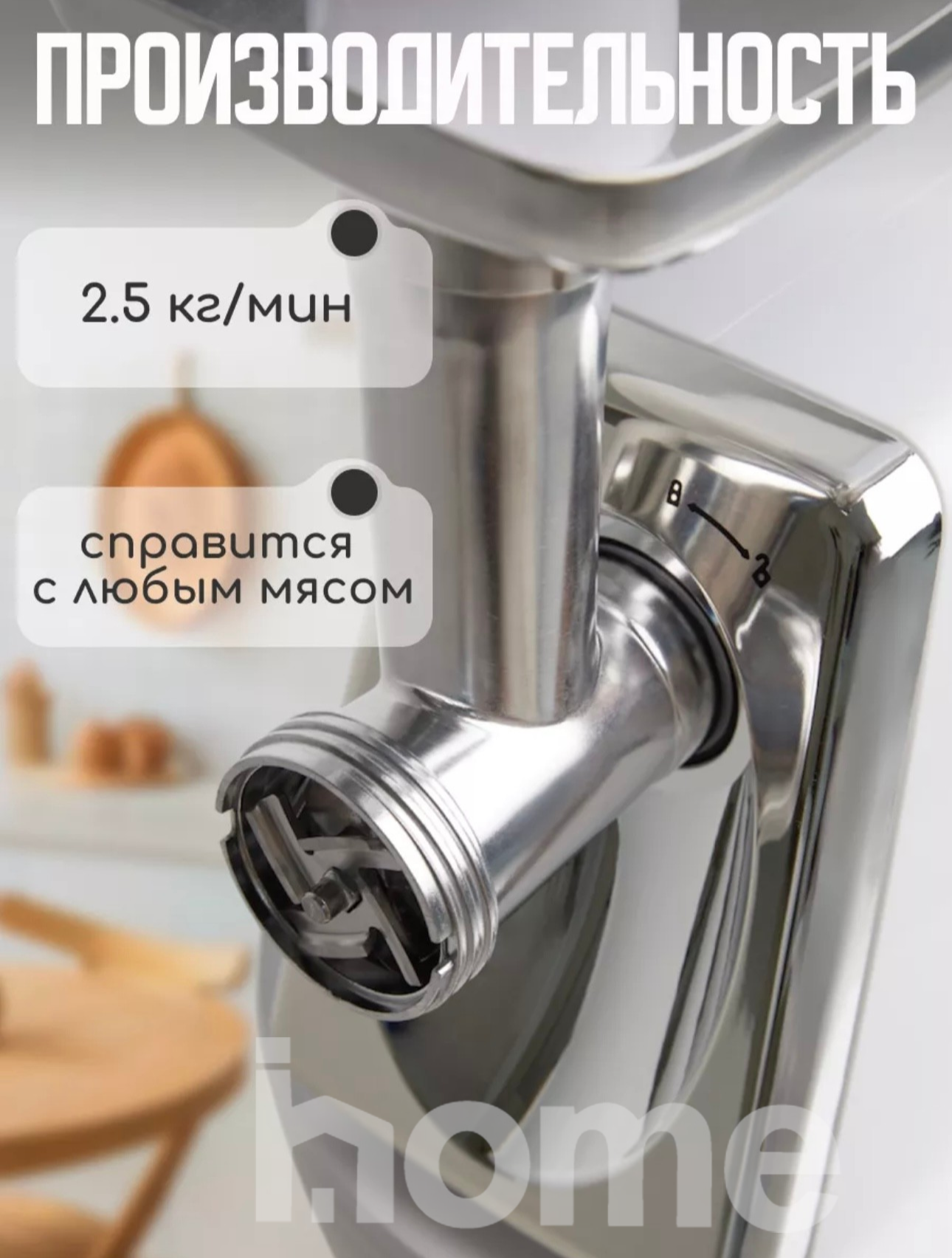 Go'sht maydalagich elektr 6 tasi 1 da, po'lat metall, revers funktsiya, quvvat 4000 Vt