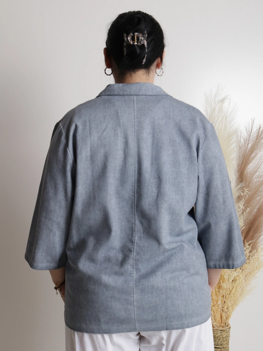 Ayollar pidjagi yengil, tabiiy mato, sutrang, kulrang-ko‘kimtir, cho‘ntakli, plus size