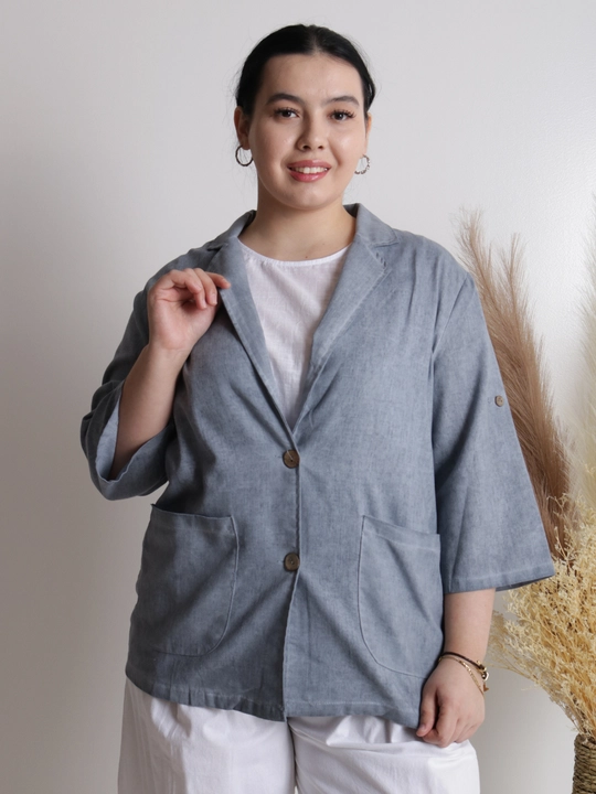 Ayollar pidjagi yengil, tabiiy mato, sutrang, kulrang-ko‘kimtir, cho‘ntakli, plus size