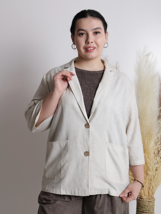 Ayollar pidjagi yengil, tabiiy mato, sutrang, kulrang-ko‘kimtir, cho‘ntakli, plus size