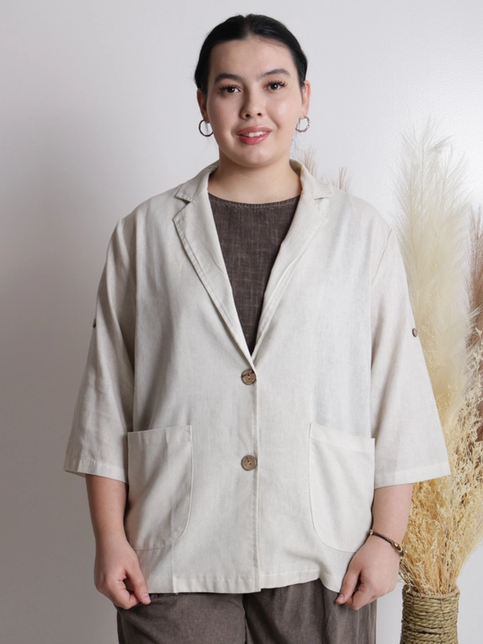 Ayollar pidjagi yengil, tabiiy mato, sutrang, kulrang-ko‘kimtir, cho‘ntakli, plus size