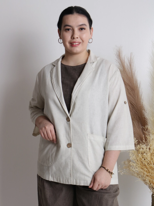Ayollar pidjagi yengil, tabiiy mato, sutrang, kulrang-ko‘kimtir, cho‘ntakli, plus size