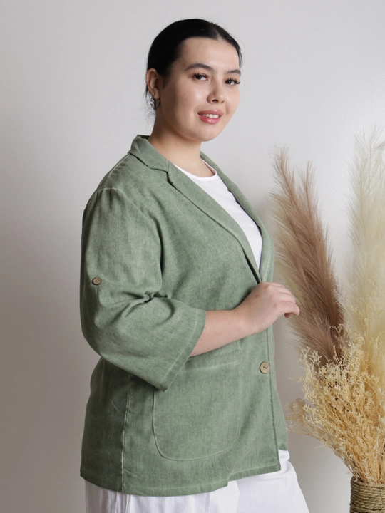 Ayollar pidjagi yengil, tabiiy mato, sutrang, kulrang-ko‘kimtir, cho‘ntakli, plus size
