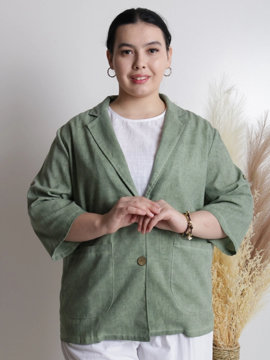Ayollar pidjagi yengil, tabiiy mato, sutrang, kulrang-ko‘kimtir, cho‘ntakli, plus size
