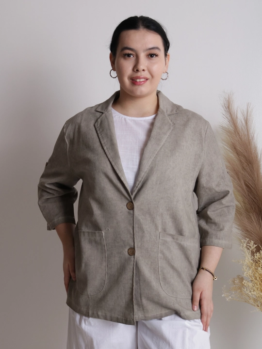 Ayollar pidjagi yengil, tabiiy mato, sutrang, kulrang-ko‘kimtir, cho‘ntakli, plus size