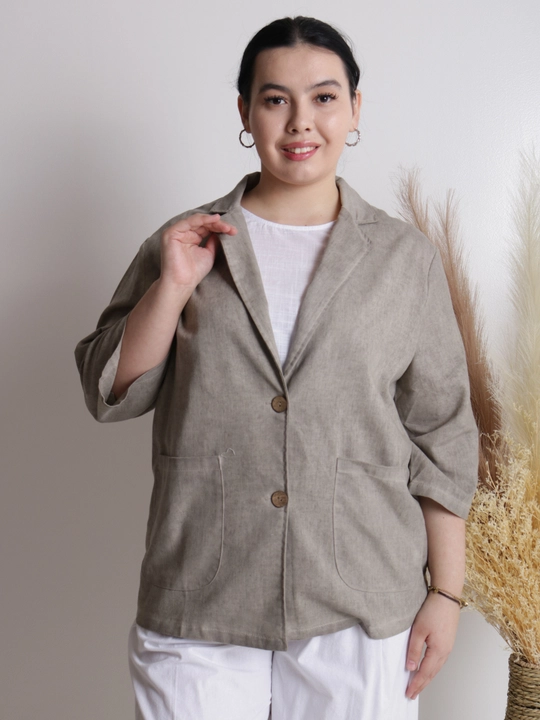 Ayollar pidjagi yengil, tabiiy mato, sutrang, kulrang-ko‘kimtir, cho‘ntakli, plus size