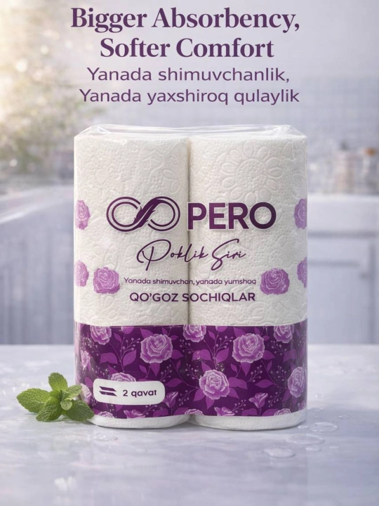 Qog`oz sochiqlar Pero, 2 qavat, 2 ta rulon - 
