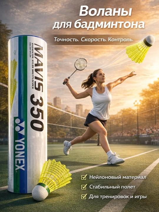 Badminton uchun neylon volanlar mavis 350, mashg‘ulot va o‘yin uchun to‘plam - 