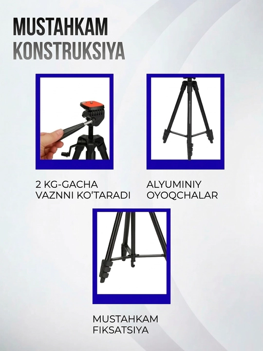 Shtativ tripod Jmary KP-2205, MT-75 telefon ushlagichi bilan kamera va telefon uchun