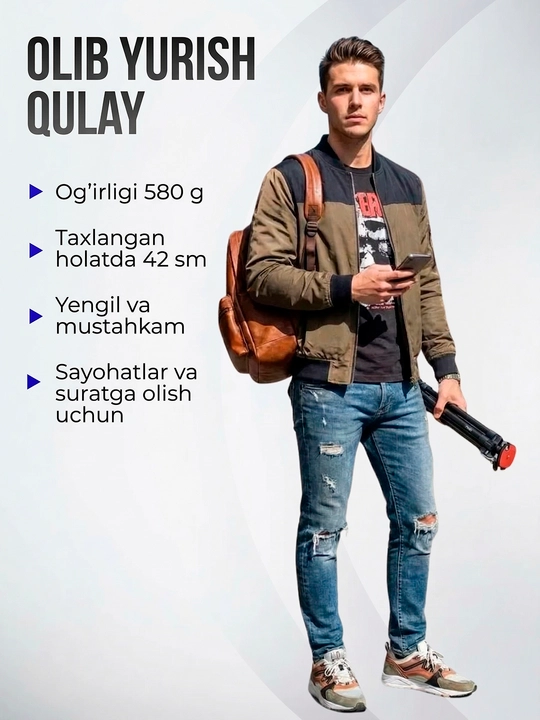 Shtativ tripod Jmary KP-2205, MT-75 telefon ushlagichi bilan kamera va telefon uchun