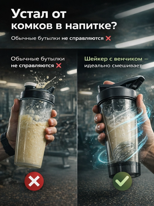 Шейкер для протеина и фитнеса с венчиком, бутылка для коктейлей