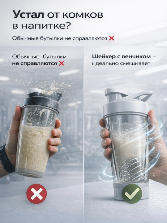 Шейкер для протеина и фитнеса с венчиком, бутылка для коктейлей