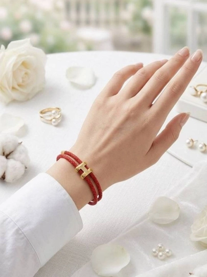 Браслет в стиле Hermes, женский, безразмерный, кожаный с металлической вставкой