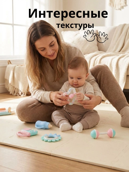 Набор погремушек для малышей 6 шт, яркие цвета, с 3 месяцев
