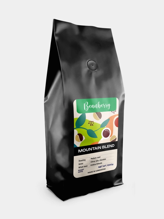 Qahva donlari Mountain Blend, 90/10 arabika+robusta, dark roast, kislinikasiz, 1 kg