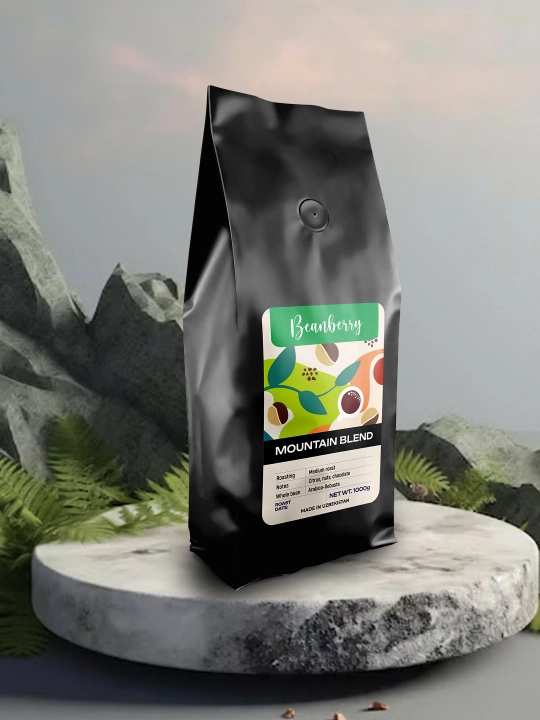 Qahva donlari Mountain Blend, 90/10 arabika+robusta, dark roast, kislinikasiz, 1 kg