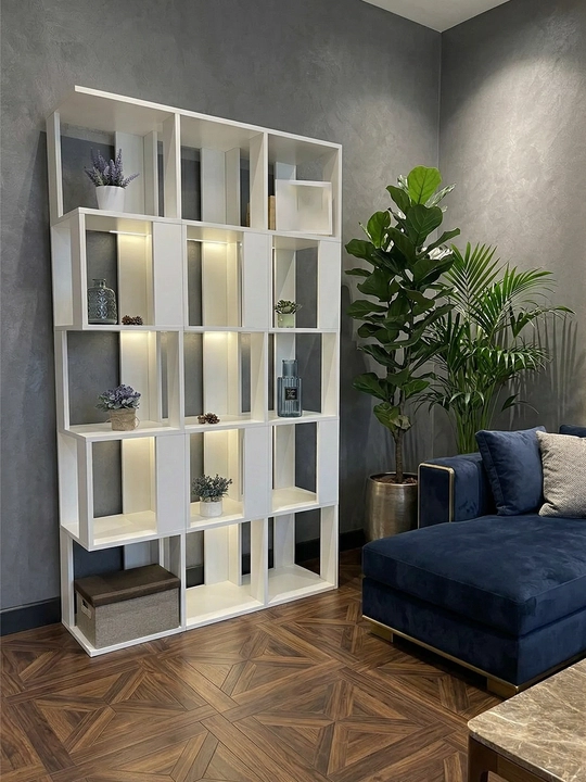 Burchak tokchasi – 6 javonli kitob tokchasi, 174×33×33 sm, oq, bolalar xonasi, mehmonxona