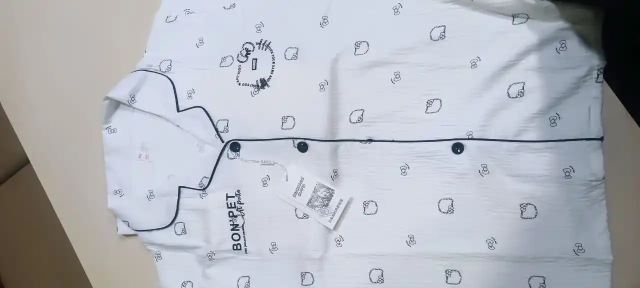 Pijama ayollar uchun, paxtali, erkin kesim, oq, XL-XXL-3XL