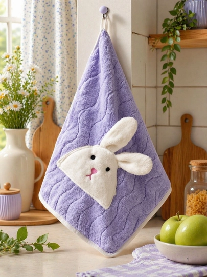 Мягкое полотенце из микрофибры с зайчиком – для кухни и детей (70×30 см) — 080426-OQQUYONSOCHIQ22-ПУРПУР