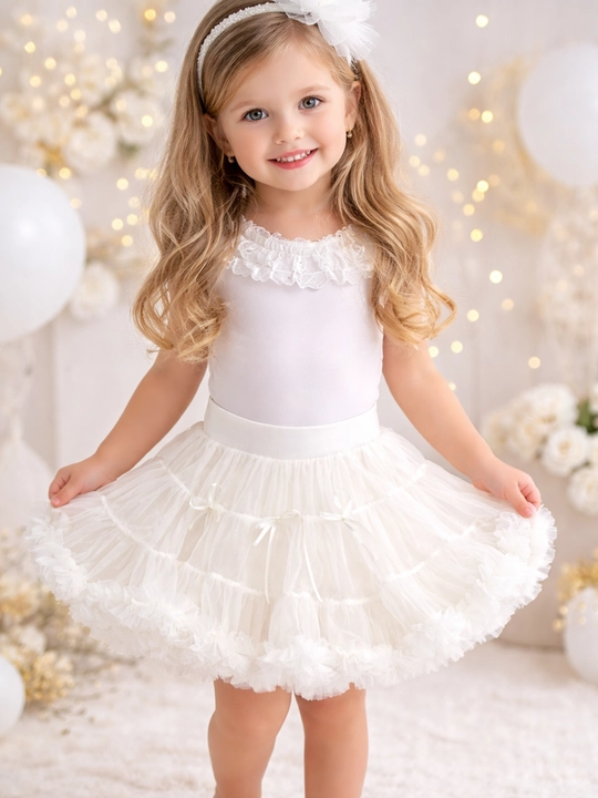 Fatin yubka tutu qizlar uchun bantikli ko‘p qatlamli bayram yubkasi 1-5 yosh qizil oq
