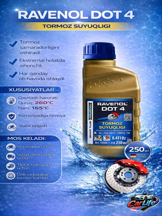 Tormoz suyuqligi RAVENOL DOT 4