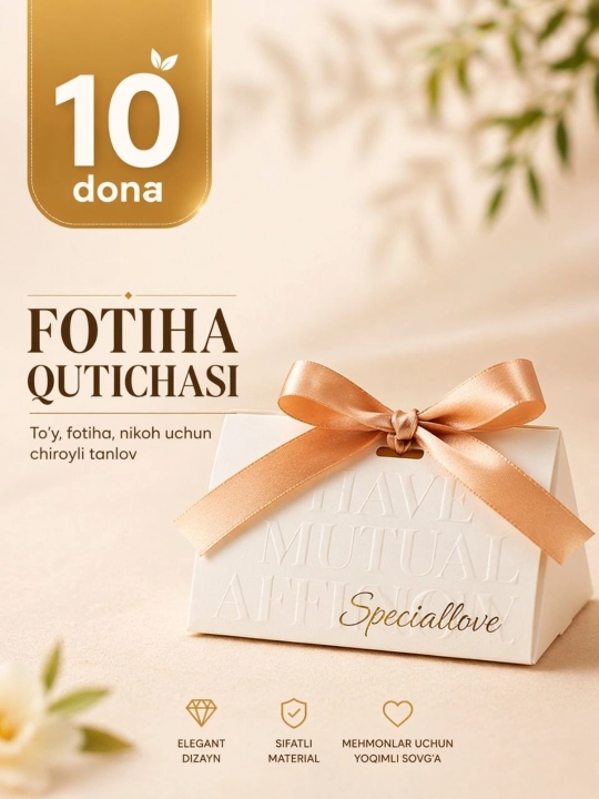 Shirinliklar uchun quti 10 dona, konfet va sovg‘alar uchun dekorativ quti, fotiha va to‘y - 
