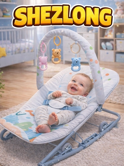 Люлька-качалка для новорождённых, качающийся шезлонг с игрушками — DONYORR-HAYVONTORSIZ-КРЕМОВ