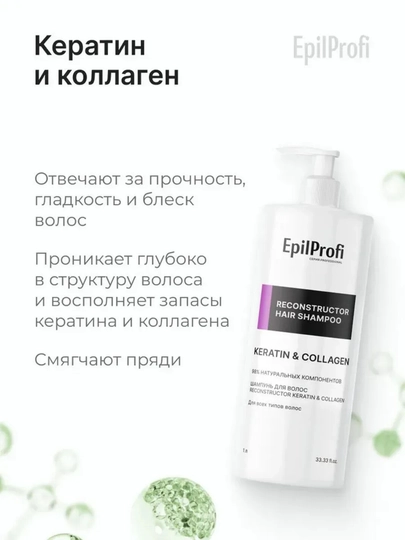 Шампунь для волос женский с кератином профессиональный, 1 л