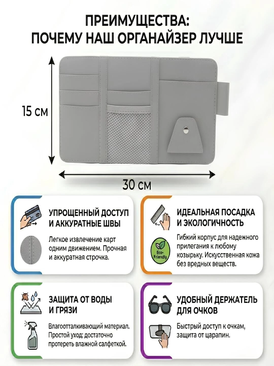 Органайзер в автомобиль на солнцезащитный козырек из экокожи - 