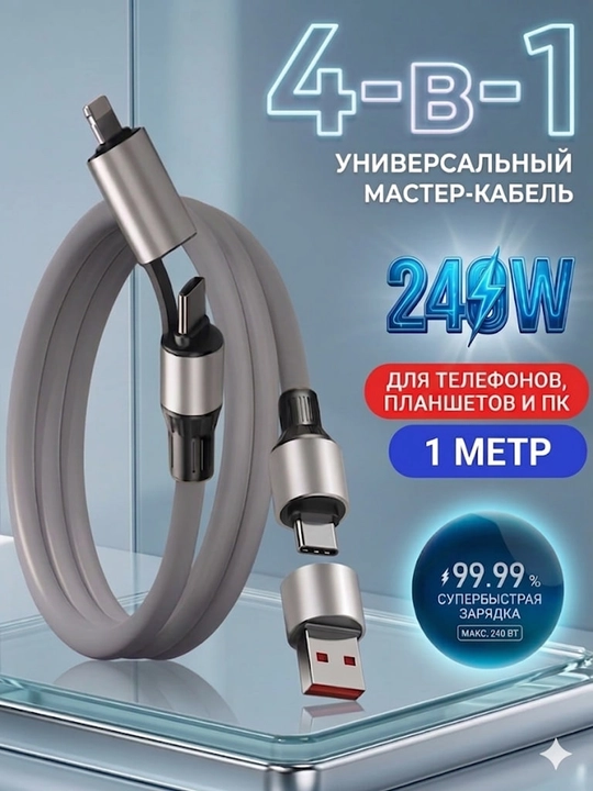 Зарядное устройство 240W, кабель для быстрой зарядки USB, Type-C, iPhone - 