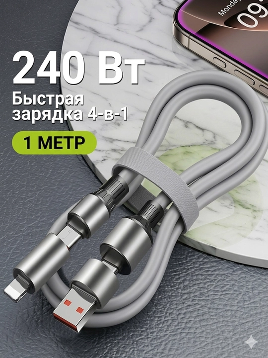Зарядное устройство 240W, кабель для быстрой зарядки USB, Type-C, iPhone