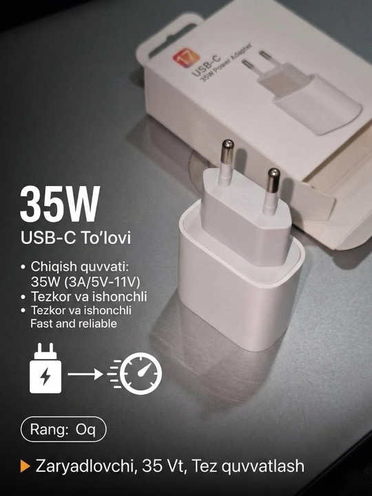 Зарядное устройство (блок) 35W USB-C, быстрая зарядка (PD)