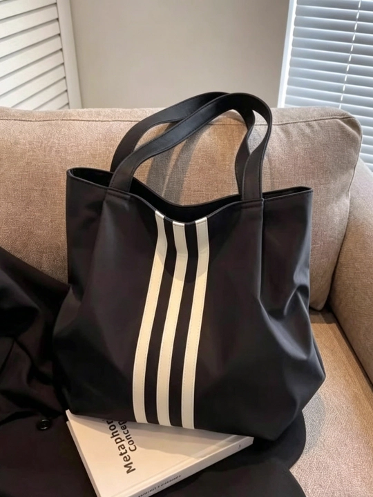 Katta qora ayollar sumkasi-shopper, yelkaga, ish va o‘qish, A4 sig‘adi