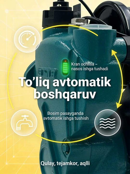 Avtomatik o'z-o'zidan ishlaydigan suv nasosi MOON MZN-250A, 250 Vt, uy va bog' uchun
