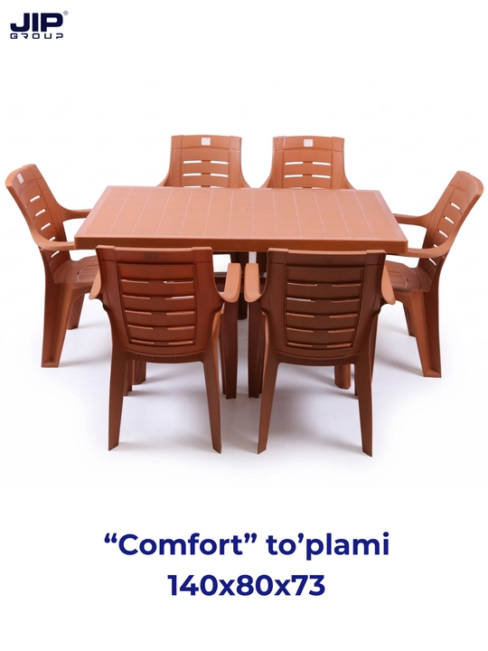 Plastik mebellar to'plami "Comfort" olti kishilik, 1 ta stol, 6 ta stul - 