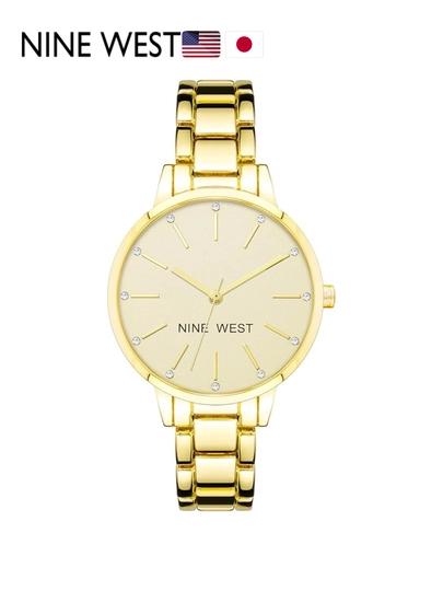 Женские часы Nine West — золотой браслет, шампань циферблат, кристаллы — RASULS-ACCENTE