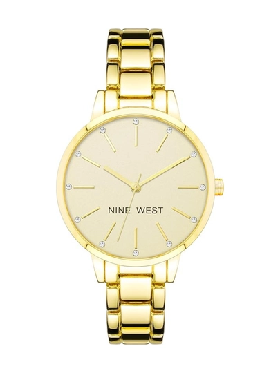 Женские часы Nine West — золотой браслет, шампань циферблат, кристаллы — RASULS-ACCENTE