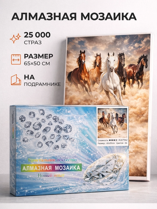 Ramka ostidagi 65×50 sm o‘lchamdagi olmos mozaika - Hayvonot olami
