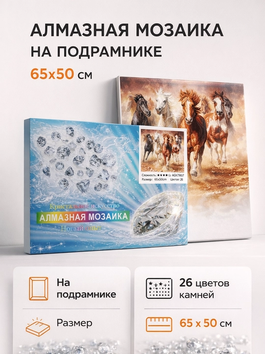 Алмазная мозаика 65×50 см на подрамнике — Мир животных
